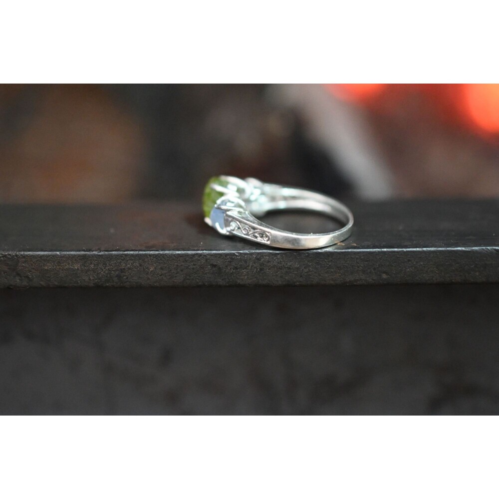 Rough Peridot Tanzanite Engagement Ring Promise Wedding Band Solid Sterling Silv - Picture 2 of 4